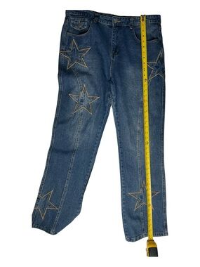 Men's Straight-Leg Star-Embroidered Jeans - Blue